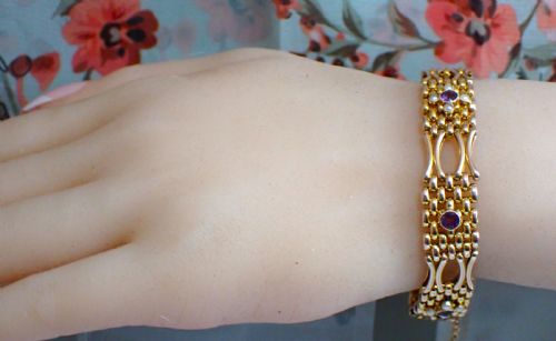 RESERVED FOR CLIVEANTIQUE VICTORIAN 9CT GOLD AMETHYST AND PEARL GATE BRACELET - ADDITIONAL PHOTO 3