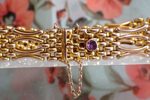 RESERVED FOR CLIVEANTIQUE VICTORIAN 9CT GOLD AMETHYST AND PEARL GATE BRACELET - ADDITIONAL PHOTO 5