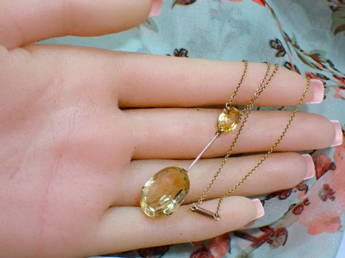 ANTIQUE EDWARDIAN 1910S 9CT ROSE GOLD LARGE CITRINE PENDANT - ADDITIONAL PHOTO 4