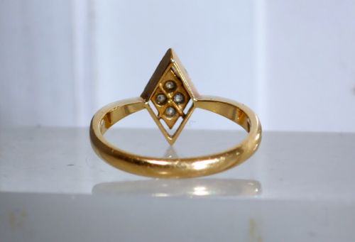 VINTAGE ORIGINAL ART DECO QUALITY 4 DIAMOND 18CT YELLOW GOLD AND PLATINUM RING - ADDITIONAL PHOTO 5