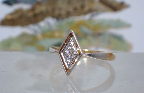 VINTAGE ORIGINAL ART DECO QUALITY 4 DIAMOND 18CT YELLOW GOLD AND PLATINUM RING - ADDITIONAL PHOTO 7