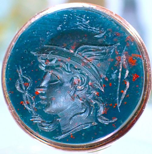 ANTIQUE 9CT GOLD BLOODSTONE INTAGLIO FOB SEAL PENDANT - ADDITIONAL PHOTO 2