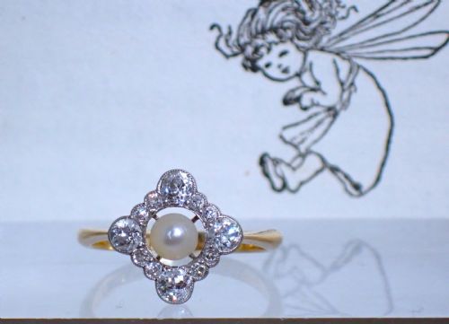 ANTIQUE EDWARDIAN 18CT DIAMOND AND NATURAL PEARL CLUSTER RING - ADDITIONAL PHOTO 1