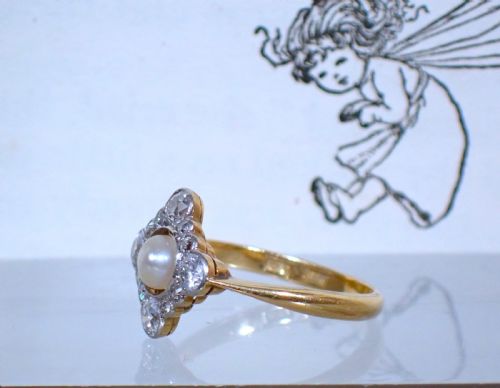 ANTIQUE EDWARDIAN 18CT DIAMOND AND NATURAL PEARL CLUSTER RING - ADDITIONAL PHOTO 2