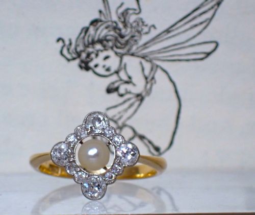 ANTIQUE EDWARDIAN 18CT DIAMOND AND NATURAL PEARL CLUSTER RING - ADDITIONAL PHOTO 3