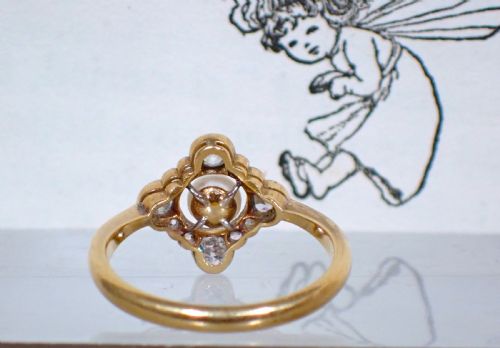ANTIQUE EDWARDIAN 18CT DIAMOND AND NATURAL PEARL CLUSTER RING - ADDITIONAL PHOTO 7