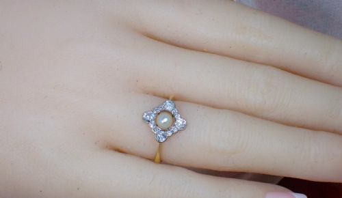 ANTIQUE EDWARDIAN 18CT DIAMOND AND NATURAL PEARL CLUSTER RING - ADDITIONAL PHOTO 8