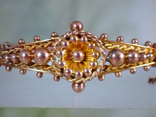 reserved for james antique victorian 9ct rose gold sunflower motif bangle - CATEGORY: ANTIQUE JEWELLERY - DATED 1890