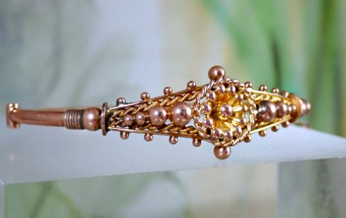 RESERVED FOR JAMES ANTIQUE VICTORIAN 9CT ROSE GOLD SUNFLOWER MOTIF BANGLE - ADDITIONAL PHOTO 1