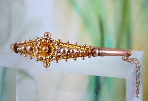 RESERVED FOR JAMES ANTIQUE VICTORIAN 9CT ROSE GOLD SUNFLOWER MOTIF BANGLE - ADDITIONAL PHOTO 2