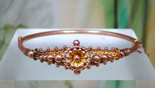 RESERVED FOR JAMES ANTIQUE VICTORIAN 9CT ROSE GOLD SUNFLOWER MOTIF BANGLE - ADDITIONAL PHOTO 3
