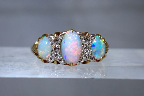 sold to kevin antique edwardian natural opal and diamond 18ct gold ring - CATEGORY: ANTIQUE JEWELLERY - DATED 1900