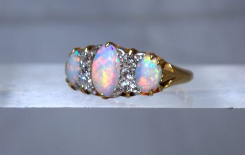 SOLD TO KEVIN ANTIQUE EDWARDIAN NATURAL OPAL AND DIAMOND 18CT GOLD RING - ADDITIONAL PHOTO 2