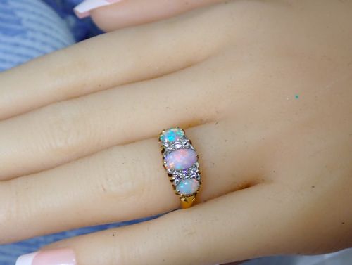 SOLD TO KEVIN ANTIQUE EDWARDIAN NATURAL OPAL AND DIAMOND 18CT GOLD RING - ADDITIONAL PHOTO 4
