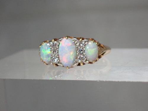 SOLD TO KEVIN ANTIQUE EDWARDIAN NATURAL OPAL AND DIAMOND 18CT GOLD RING - ADDITIONAL PHOTO 5