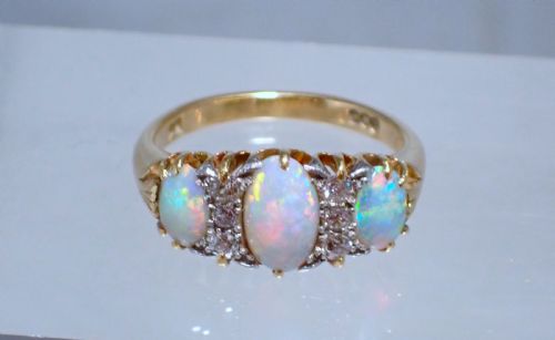 SOLD TO KEVIN ANTIQUE EDWARDIAN NATURAL OPAL AND DIAMOND 18CT GOLD RING - ADDITIONAL PHOTO 7