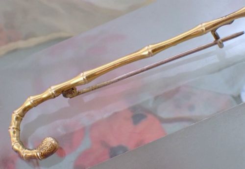 ANTIQUE EDWARDIAN 15CT YELLOW GOLD WALKING STICK BROOCH - ADDITIONAL PHOTO 4