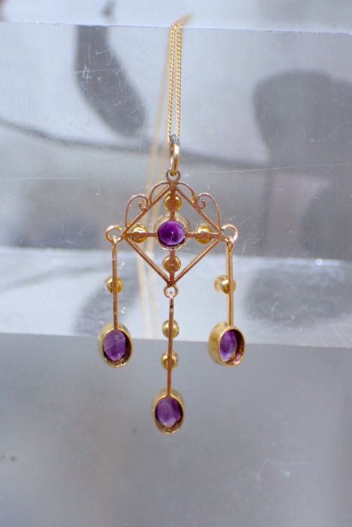 ANTIQUE ART NOUVEAU 15CT GOLD AMETHYST PEARL PENDANT NECKLACE - ADDITIONAL PHOTO 4