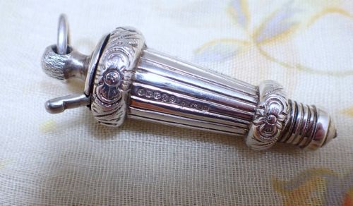 ANTIQUE EDWARDIAN SILVER WHISTLE PENDANT WITH IT'S SILVER CASE
