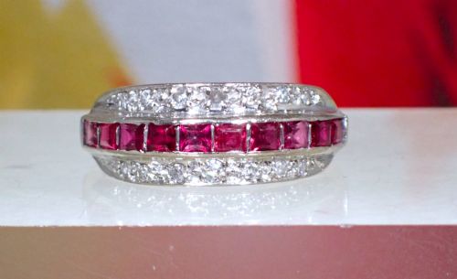 ANTIQUE ART DECO 18CT AND PLATINUM RUBY AND DIAMOND RING - ADDITIONAL PHOTO 1