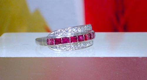 ANTIQUE ART DECO 18CT AND PLATINUM RUBY AND DIAMOND RING - ADDITIONAL PHOTO 2