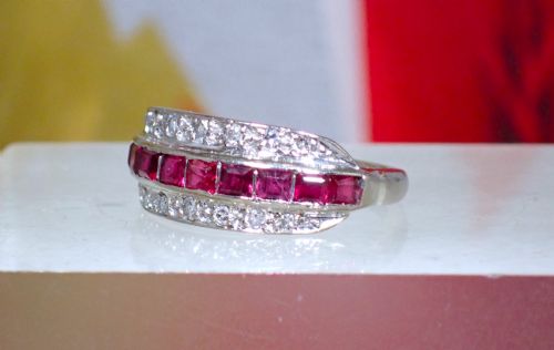 ANTIQUE ART DECO 18CT AND PLATINUM RUBY AND DIAMOND RING - ADDITIONAL PHOTO 3