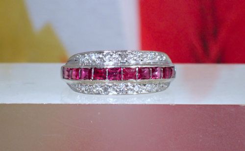 ANTIQUE ART DECO 18CT AND PLATINUM RUBY AND DIAMOND RING
