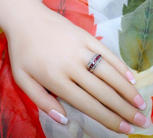 ANTIQUE ART DECO 18CT AND PLATINUM RUBY AND DIAMOND RING - ADDITIONAL PHOTO 5