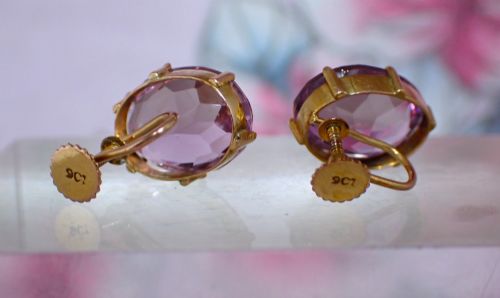 ANTIQUE EDWARDIAN PAIR OF 9CT AMETHYST STUD SCREWON EARRINGS - ADDITIONAL PHOTO 2