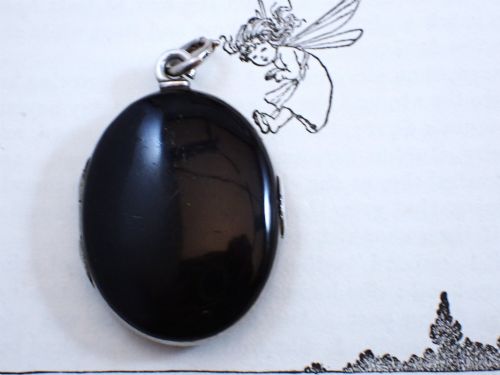 ANTIQUE VICTORIAN LARGE SILVER BLACK ENAMEL AND PEARL LOCKET - ADDITIONAL PHOTO 1