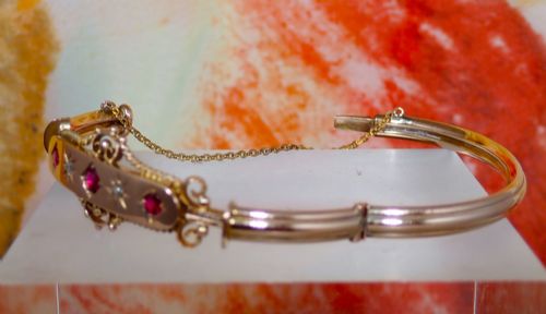 ANTIQUE EDWARDIAN 9CT GOLD RUBY AND DIAMOND BANGLE - ADDITIONAL PHOTO 6