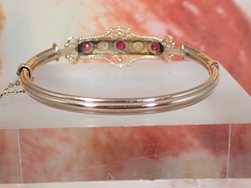 ANTIQUE EDWARDIAN 9CT GOLD RUBY AND DIAMOND BANGLE - ADDITIONAL PHOTO 7