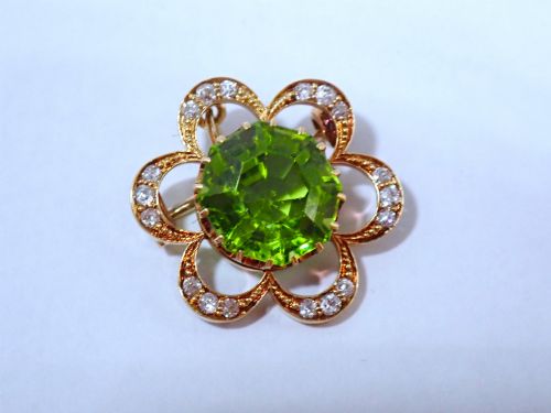 ANTIQUE EDWARDIAN PERIDOT AND PEARL 9CT GOLD BROOCH PENDANT