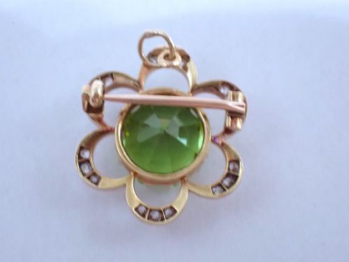 ANTIQUE EDWARDIAN PERIDOT AND PEARL 9CT GOLD BROOCH PENDANT - ADDITIONAL PHOTO 2