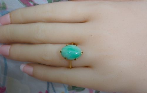 ART DECO 18CT YELLOW GOLD NATURAL JADEITEJADE RING - ADDITIONAL PHOTO 1