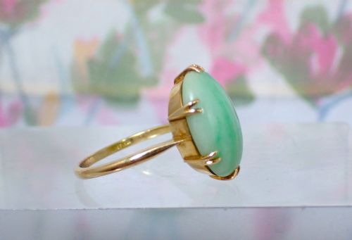 ART DECO 18CT YELLOW GOLD NATURAL JADEITEJADE RING - ADDITIONAL PHOTO 2