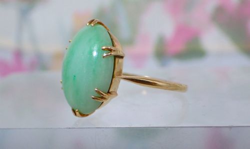 ART DECO 18CT YELLOW GOLD NATURAL JADEITEJADE RING - ADDITIONAL PHOTO 3