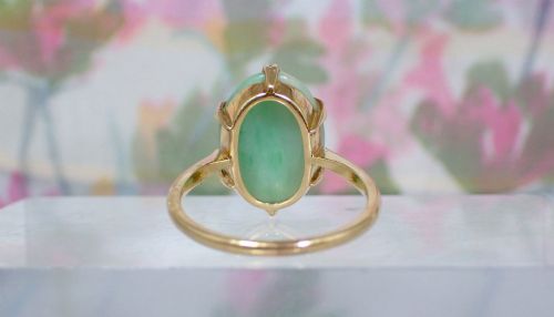 ART DECO 18CT YELLOW GOLD NATURAL JADEITEJADE RING - ADDITIONAL PHOTO 5