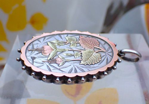 RESERVEDVICTORIAN STERLING SILVER LOCKET 9CT GOLD FUSHIA DESIGN - ADDITIONAL PHOTO 6