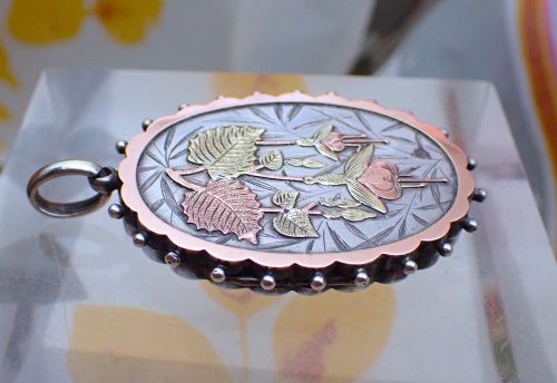 RESERVEDVICTORIAN STERLING SILVER LOCKET 9CT GOLD FUSHIA DESIGN - ADDITIONAL PHOTO 7