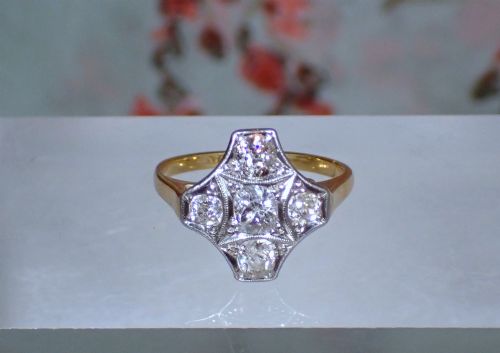 AN ORIGINAL PERIOD ANTIQUE ART DECO 18CT YELLOW GOLD PLATINUM DIAMOND RING - ADDITIONAL PHOTO 5
