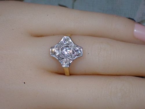 AN ORIGINAL PERIOD ANTIQUE ART DECO 18CT YELLOW GOLD PLATINUM DIAMOND RING - ADDITIONAL PHOTO 8