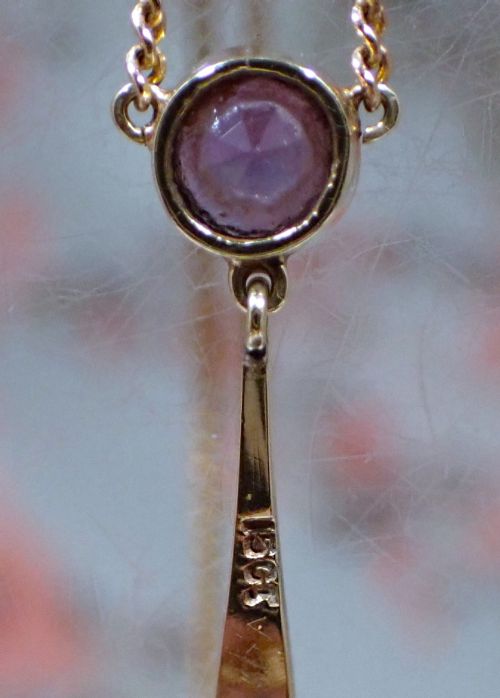 ANTIQUE ART NOUVEAU 15CT GOLD AMETHYST AND PEARL PENDANT NECKLACE - ADDITIONAL PHOTO 5