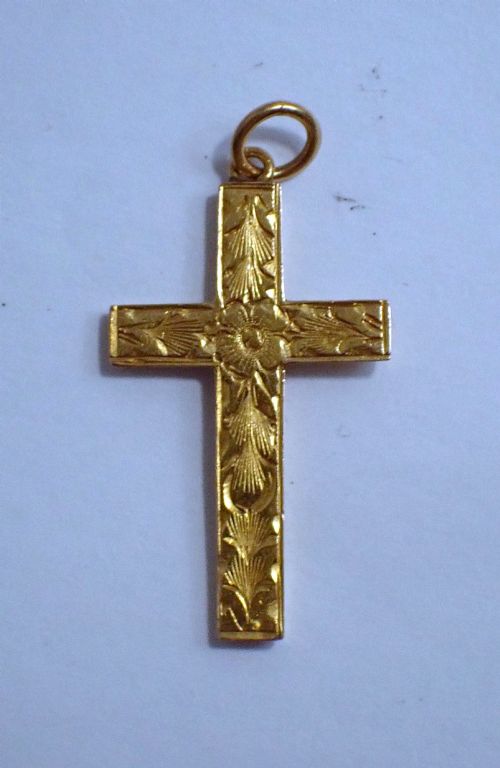 ANTIQUE VICTORIAN 15CT GOLD ENGRAVED CROSS - ADDITIONAL PHOTO 1