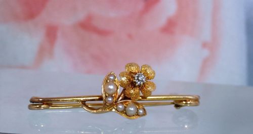 VICTORIAN 15CT GOLD DIAMOND AND PEARL FLOWER BROOCH - ADDITIONAL PHOTO 2