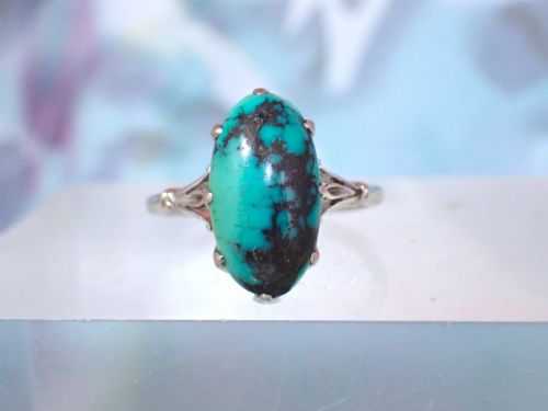 ANTIQUE ART DECO 18CT WHITE GOLD TURQUOISE RING - ADDITIONAL PHOTO 3