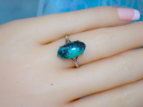 ANTIQUE ART DECO 18CT WHITE GOLD TURQUOISE RING - ADDITIONAL PHOTO 5
