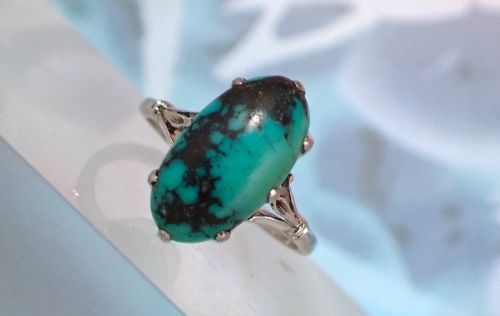 ANTIQUE ART DECO 18CT WHITE GOLD TURQUOISE RING - ADDITIONAL PHOTO 6