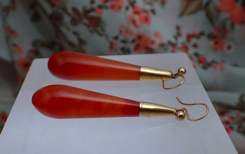 ART DECO CARNELIAN 9CT GOLD DROP TORPEDO EARRINGS - ADDITIONAL PHOTO 1