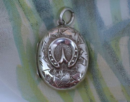 Antique Victorian Horseshoe Motif Sterling Silver Locket Pendant